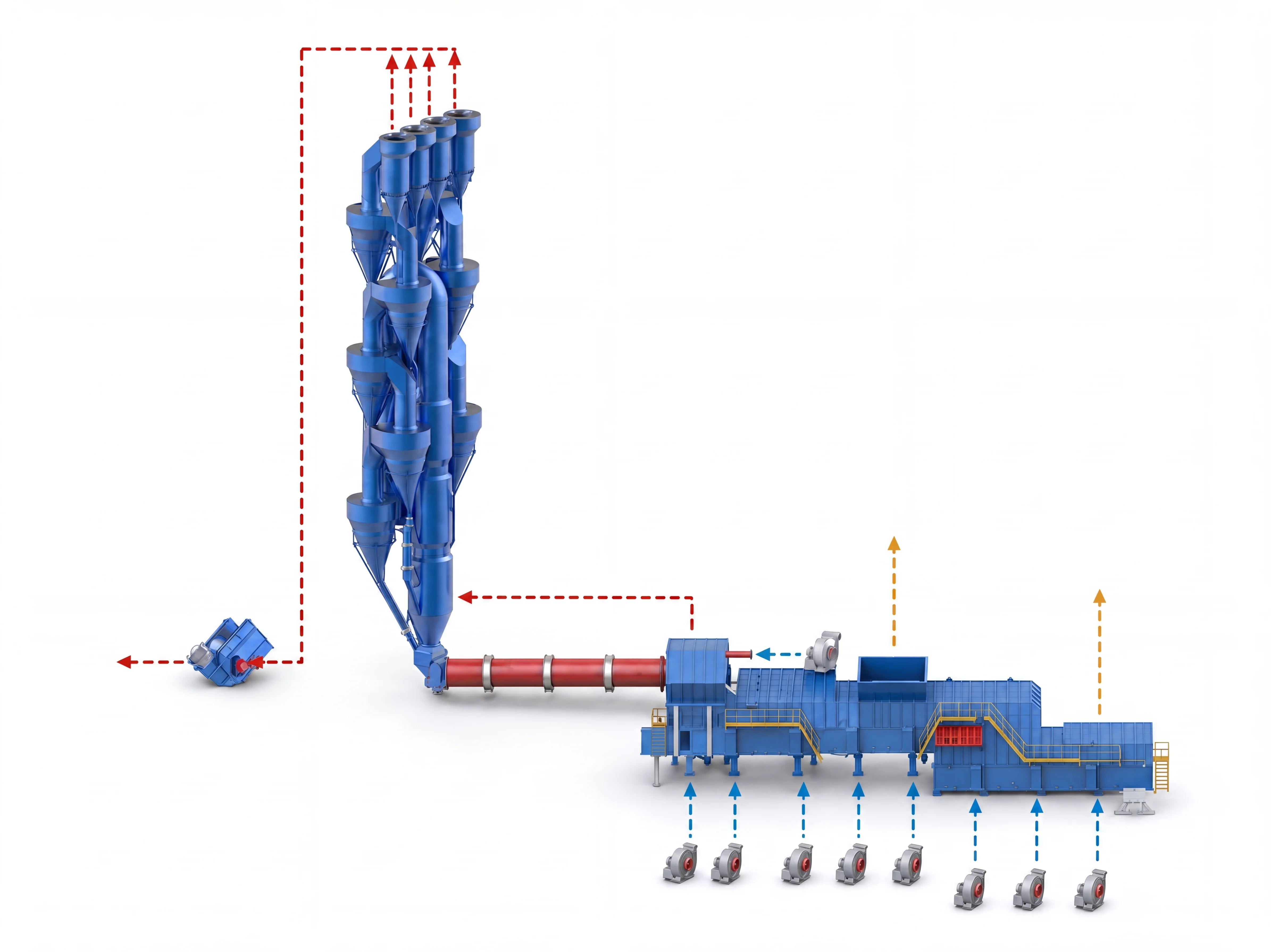 Cement kiln pyroprocessing system with preheater and clinker line